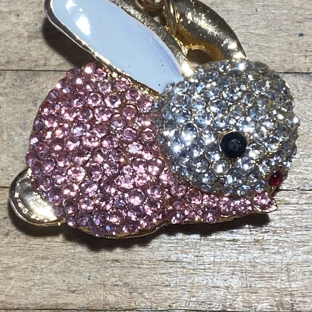Pink & White Jeweled Rabbit Keychain - Picture 2 of 6
